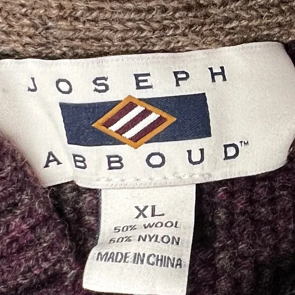JOSEPH ABBOUD Mens XL Wool Blend Cable Knit Shawl Neck Sweater Burgundy Menswear